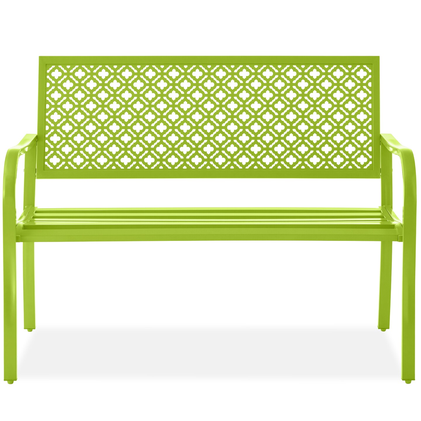 Best Choice Products Indoor Outdoor Steel Garden Bench w/ Geometric Backrest, Foot Levelers