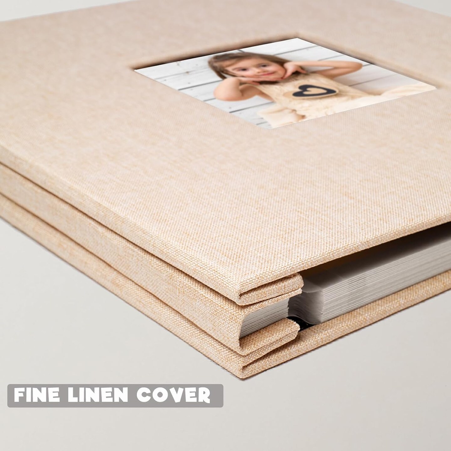 Photo Album Scrapbook 11x10.6 Inch Linen Cover for Wedding, Baby, Family, Graduation, Dog, Vacation