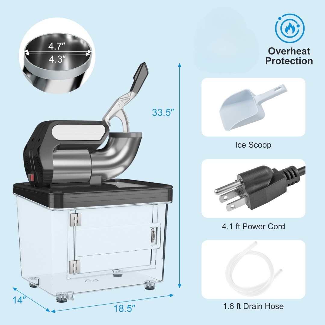 10 Gallon Storage Ice Crusher with Stainless Steel Dual Blades and Waterproof Safety Switch