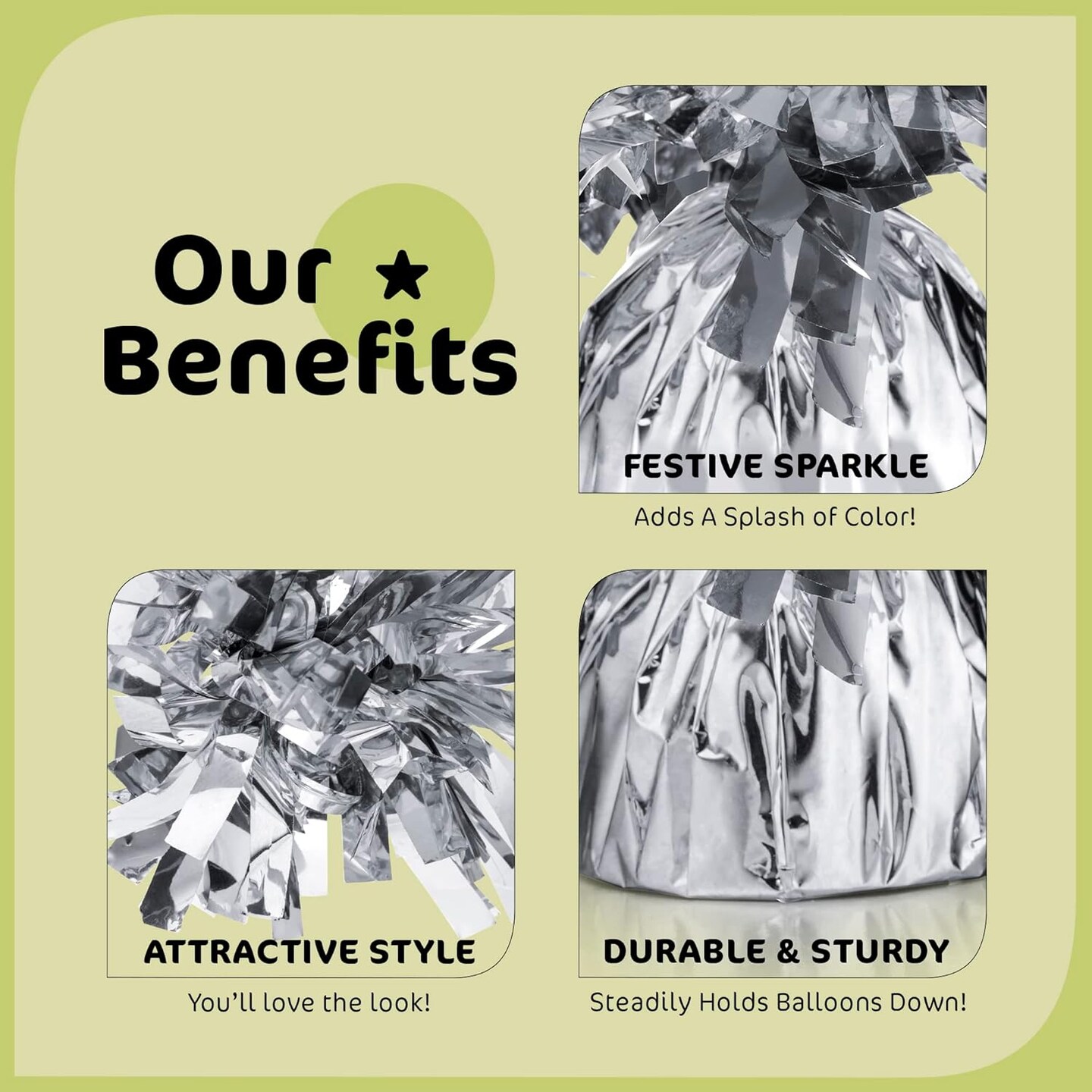 Silver Balloon Weights, Heavy Balloon Weight Pack of 12 Metallic Foil Weights for Balloons, Birthday Party & Wedding Table Centerpiece Ballon Weight 4.8’’ DIY Ballon Weights for Helium Balloons