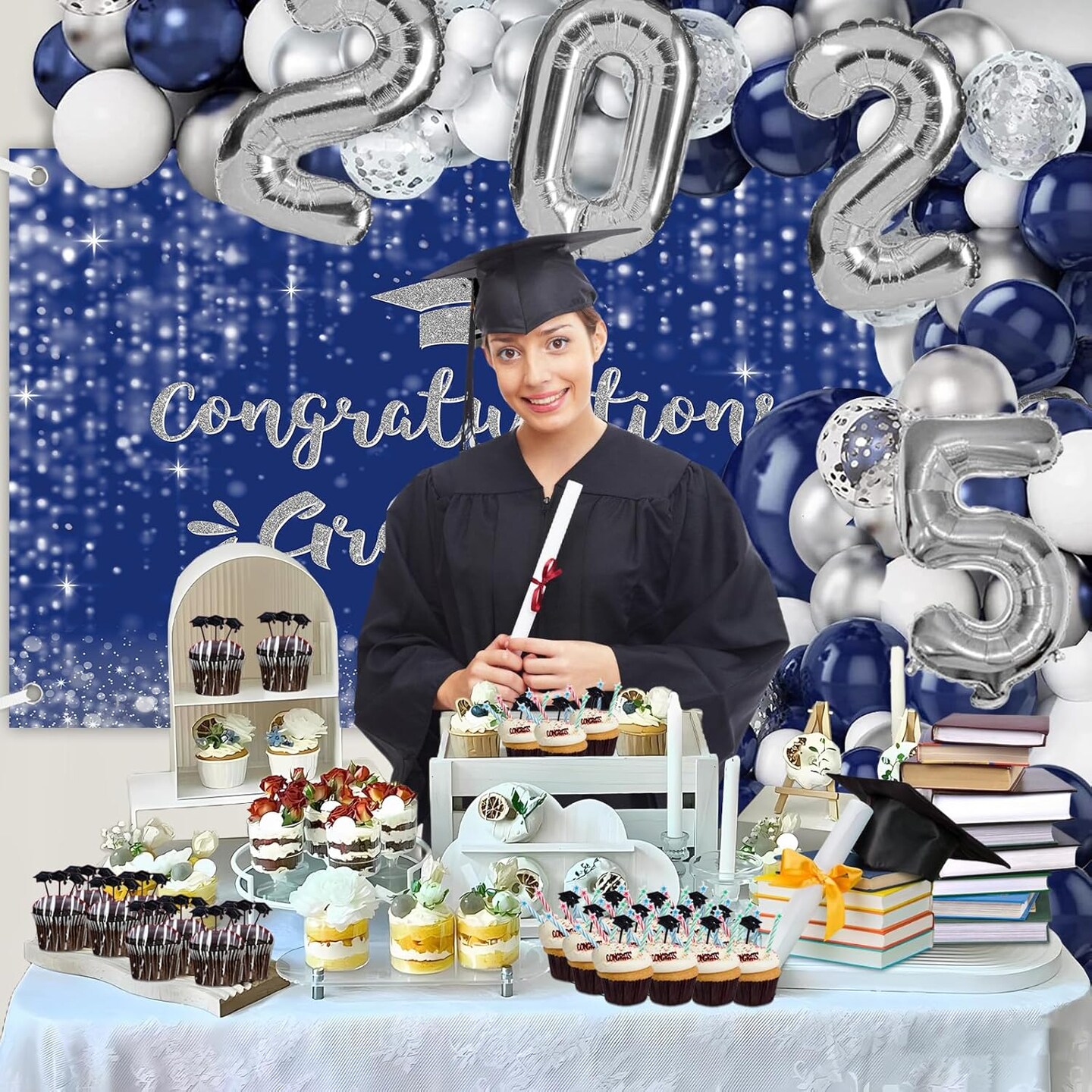 Blue Graduation Decorations Set Class of 2025 Graduation Balloon arch kit Congrats Grad Balloons Set 152PCS Graduates High School College Party Supplies