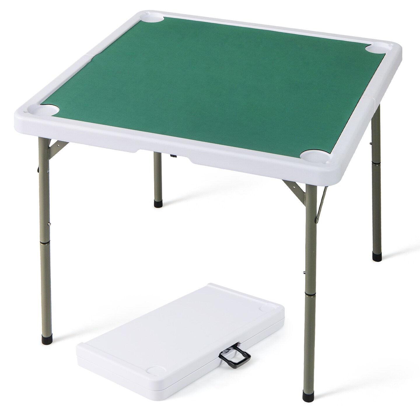 Portable Folding Mahjong Table with Cup Holders and Game Mat
