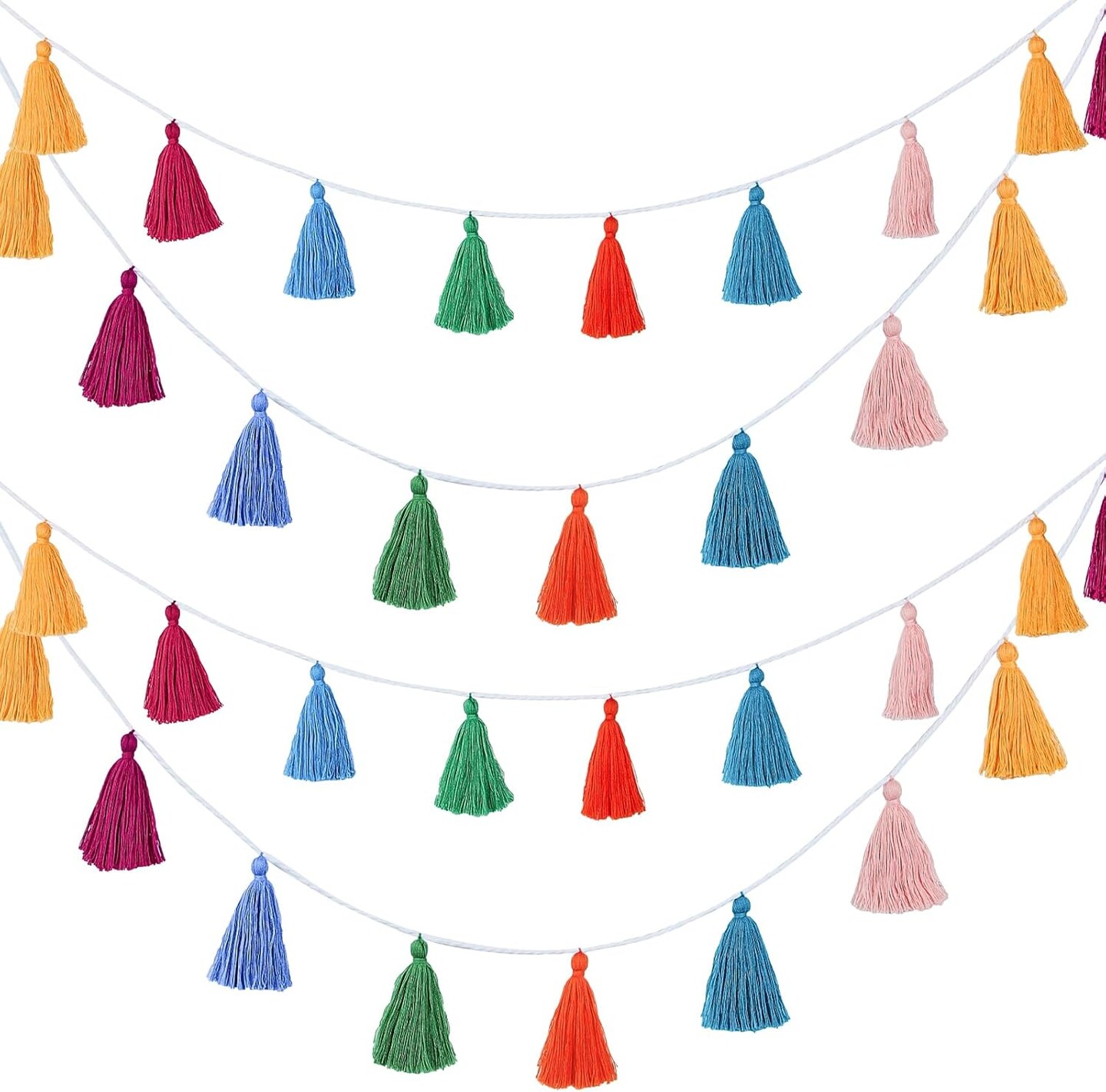 4-Pc Rainbow Tassel Garland – Boho Party & Wall Decor, Pre-Assembled