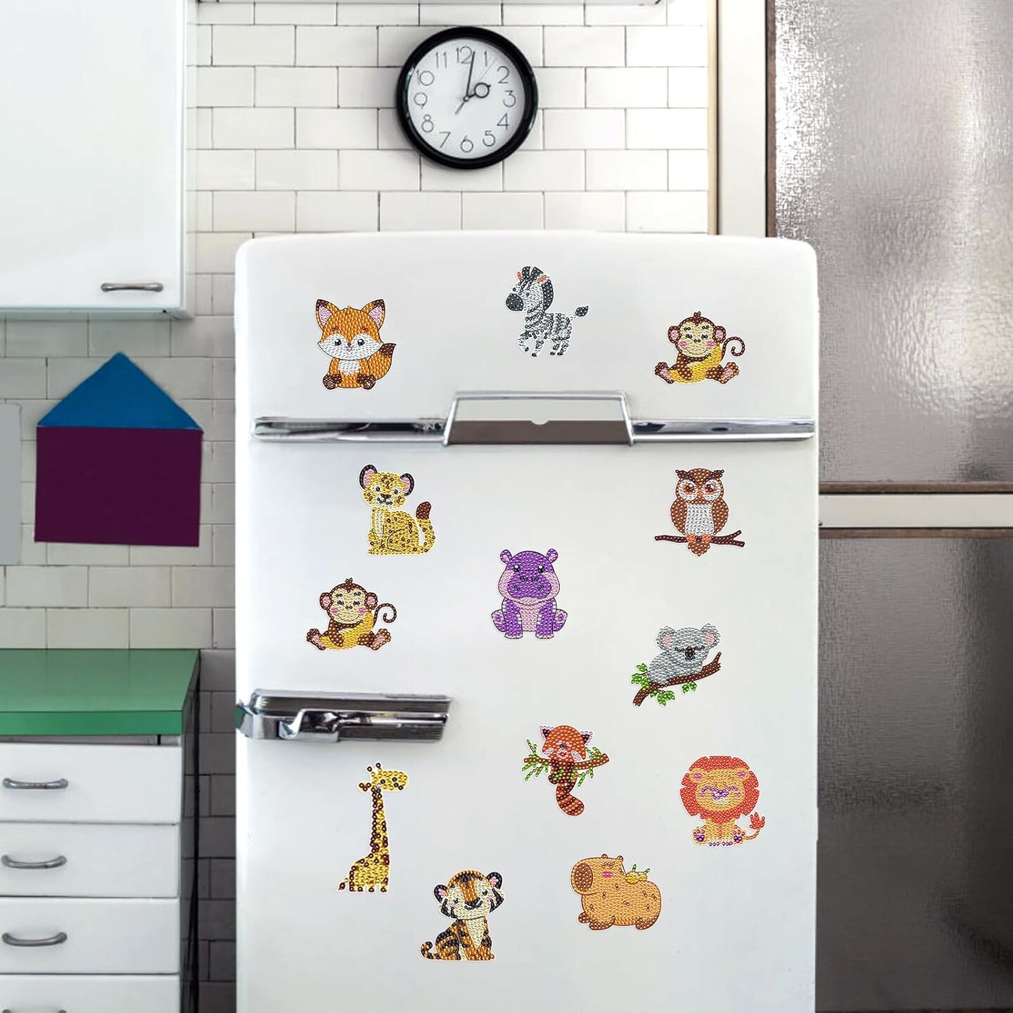 Diamond Painting Magnets Refrigerator - 12 PCS DIY Cute Animal Diamond Art Fridge Magnets Kit with Lion Tiger Koala Monkey Giraffe Zebra Fox Pattern DIY Home Decor for Adults Beginners