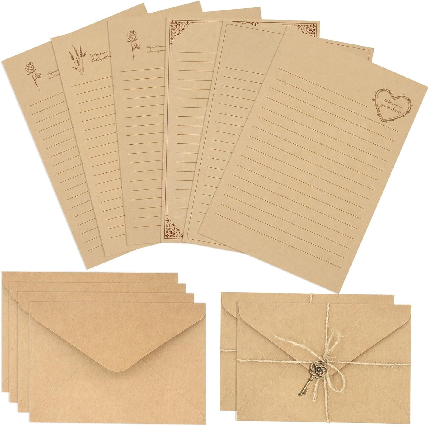 72 PCS Vintage Stationery Set, 24 Papers & 12 Envelopes, 8.3"L x 5.5"W