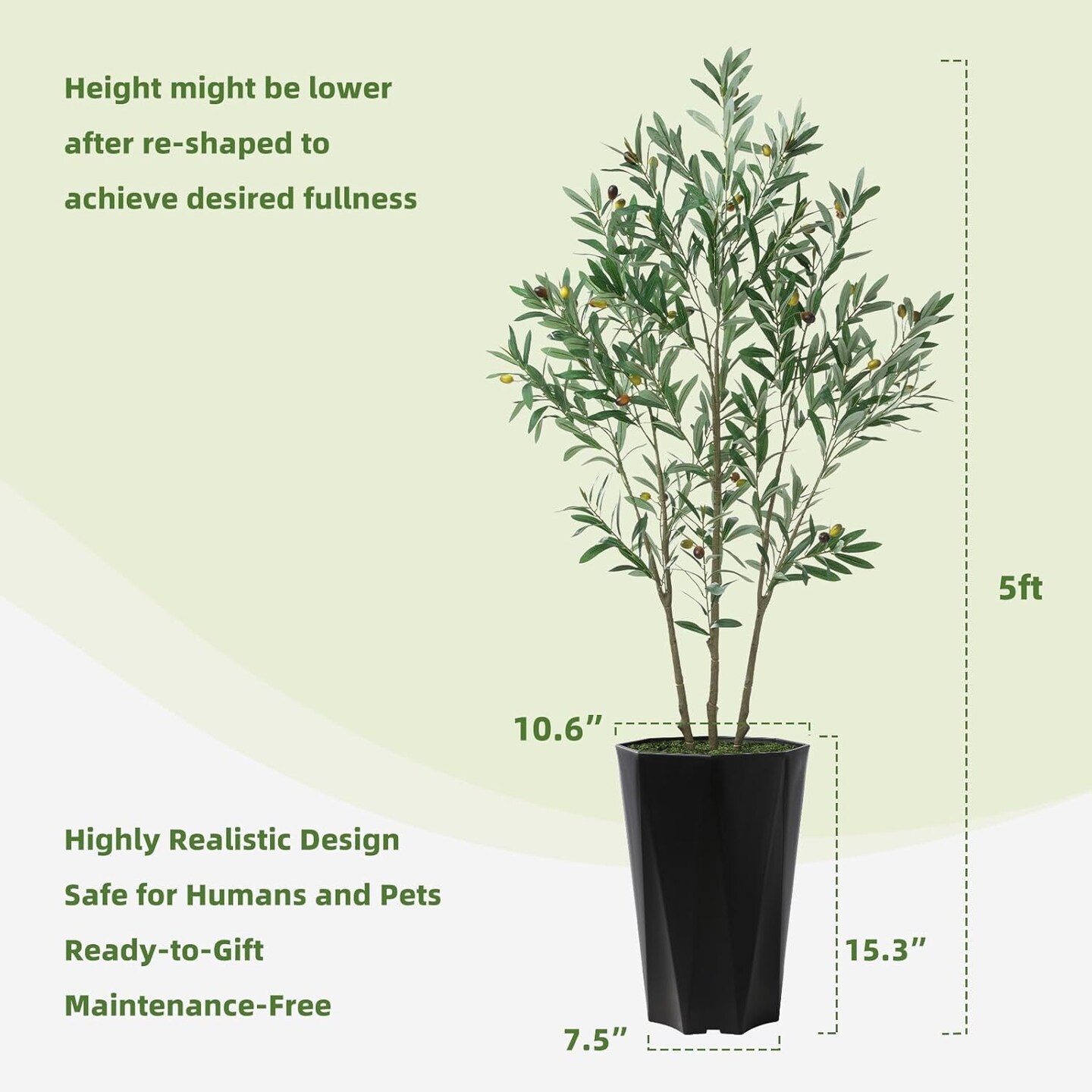 Artificial Olive Tree 5FT - Faux Plant with Black Diamond Planter - Tall Fake Olive Floor Plant Potted - Artificial Silk Tree for Home Office Living Room Decor Indoor