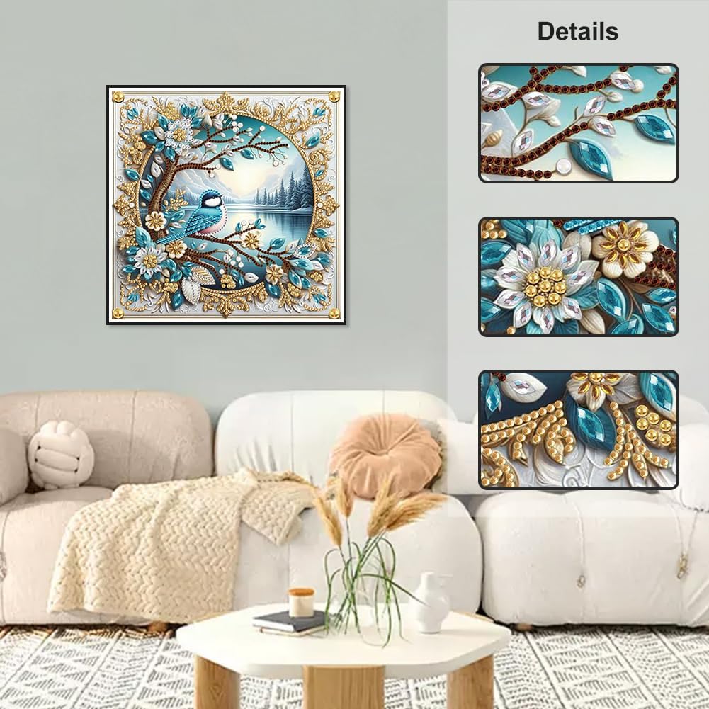 Diamond Painting Kits for Adults Bird, 5D Special Shape Diamond Art Kits for Beginners, Crystal Rhinestones Diamond Painting for Home Wall Decoration Gift 12×12inch, Flower