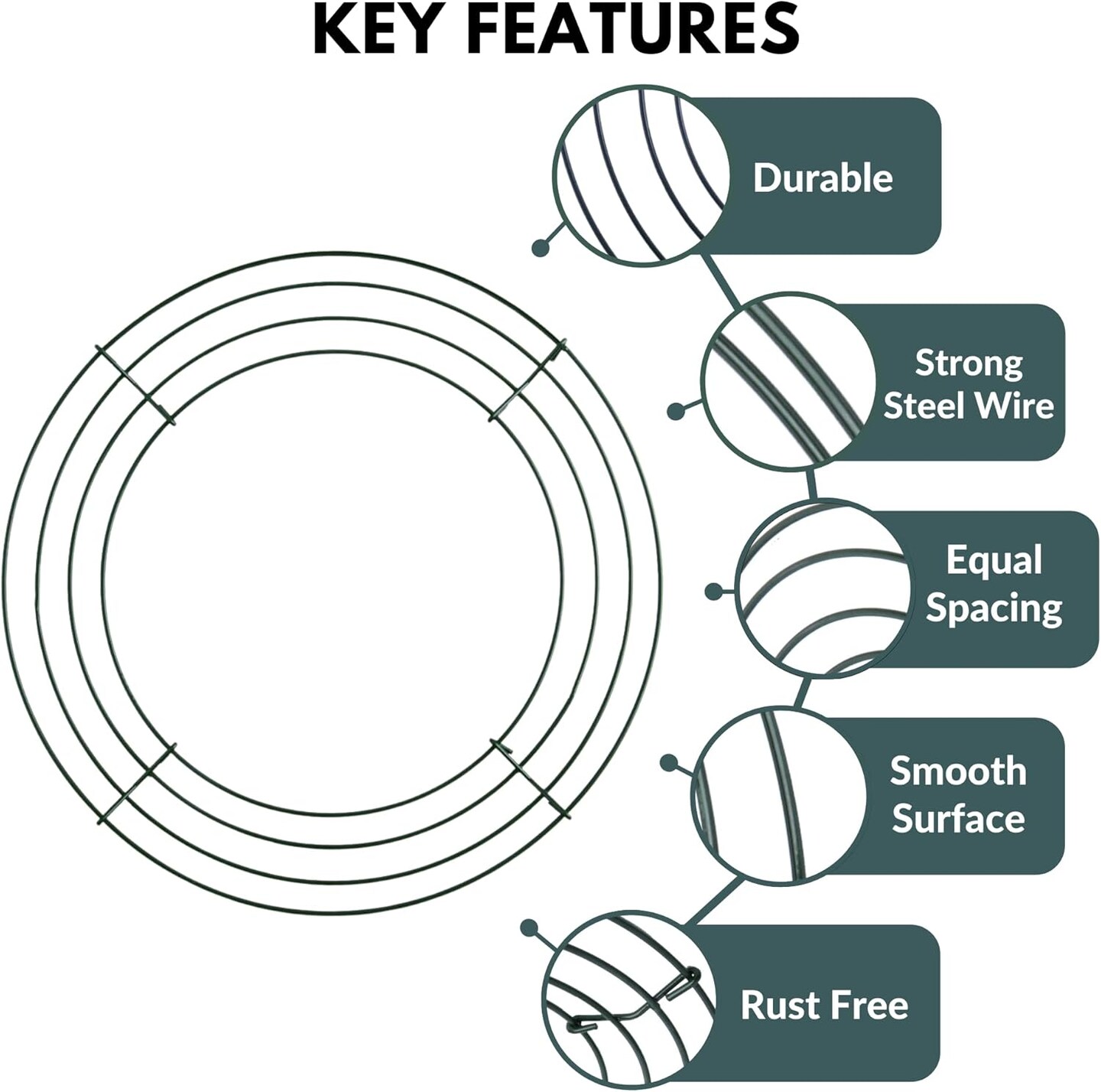 Pack of 2 Wire Wreath Frame (10 Inch) &#x2013; Round Metal Wreath Form for Crafts &#x26; Floral Decorations on Weddings Christmas Home Party Celebrations, Dark Green