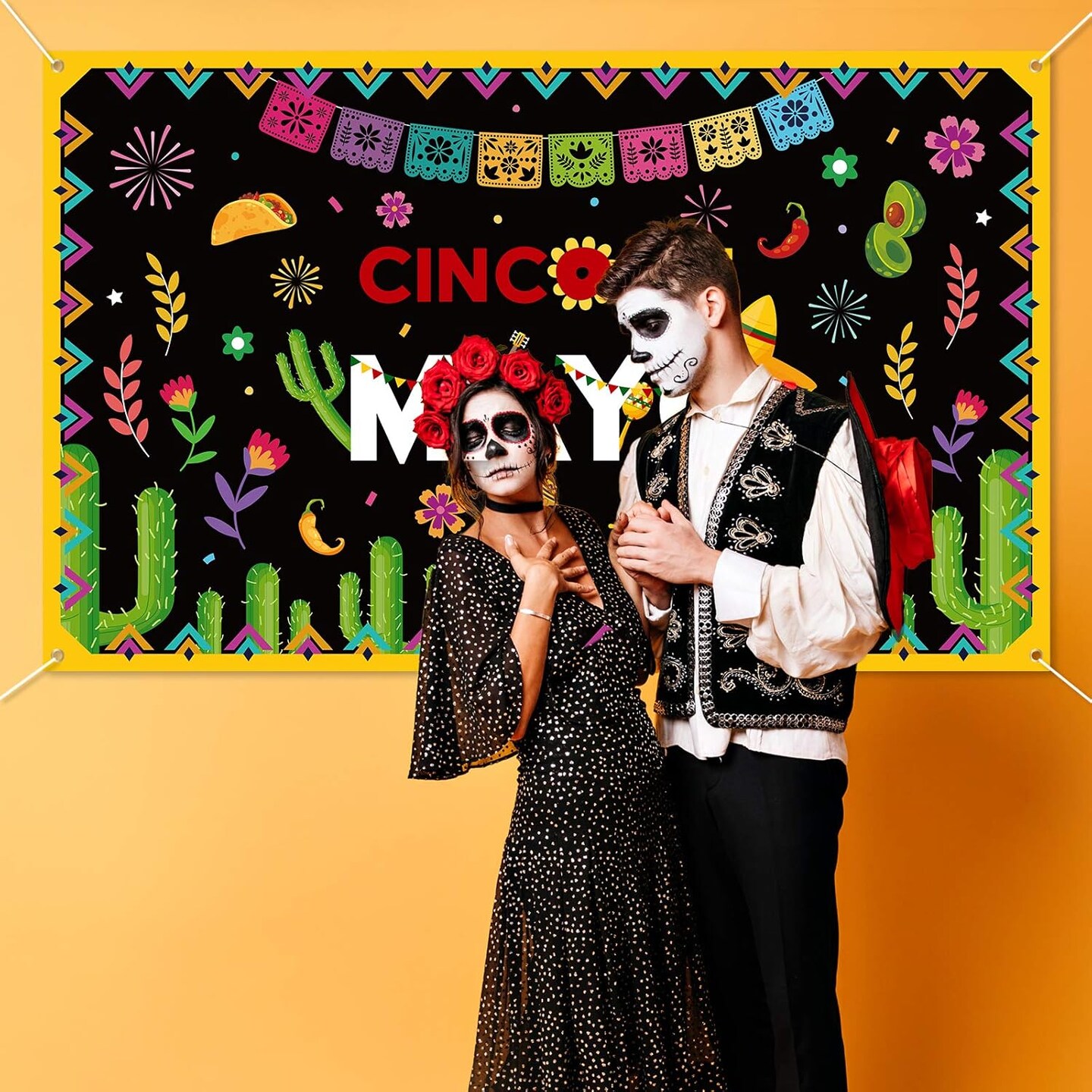 Cinco De Mayo Banner Decorations - Fiesta Mexican Backdrop Photo Booth Background Party Supplies