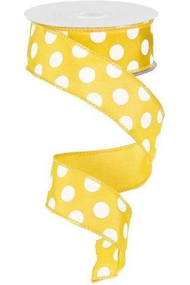 1.5&#x22; Medium Polka Dot Ribbon: Yellow/White (10 Yards)