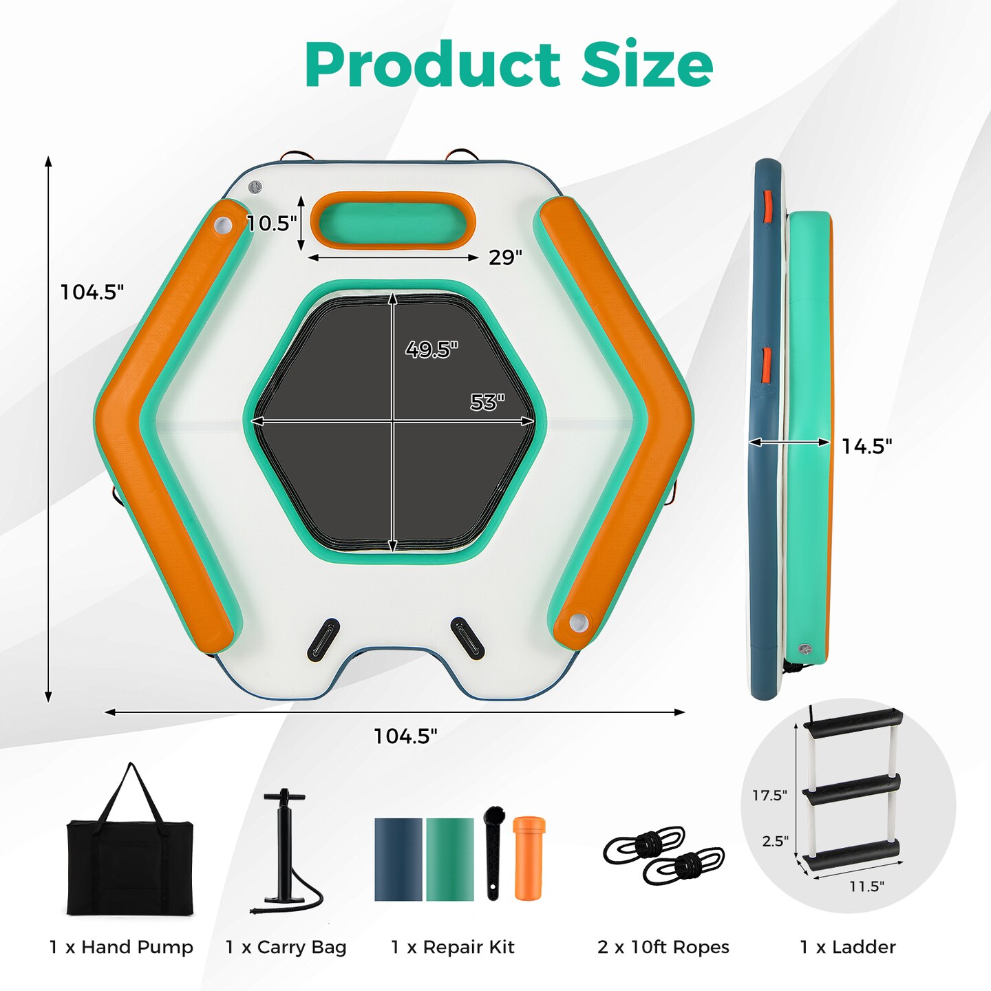Multi-Color Inflatable Floating Dock with Detachable Ladder and Lounge Mesh