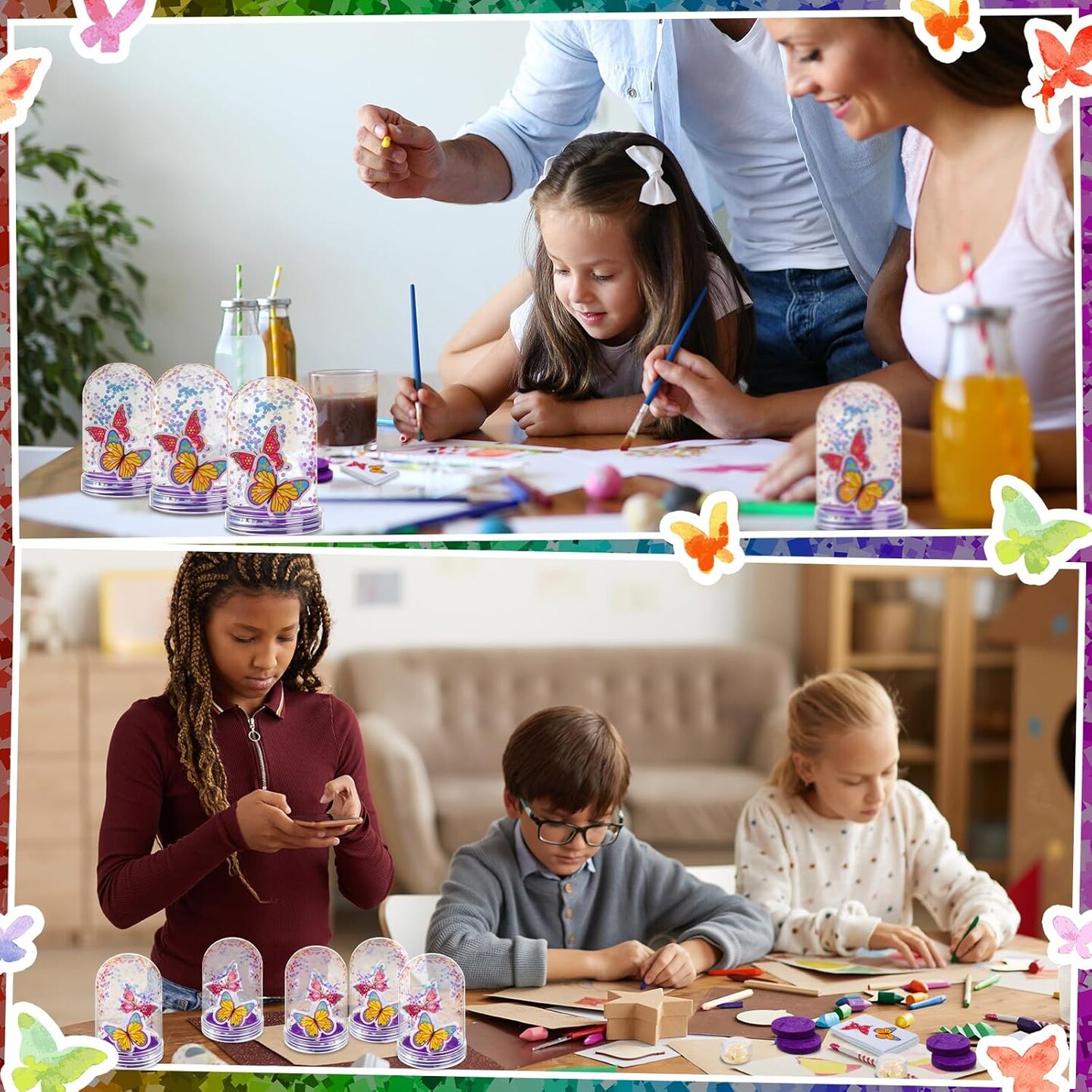 Spring Butterfly Craft DIY Snow Globe Kit Fairy Crafts Make Your Own Glitter Globe Plastic Spring DIY Butterfly Decoration for Gifts Exchange Arts Project Family Activities