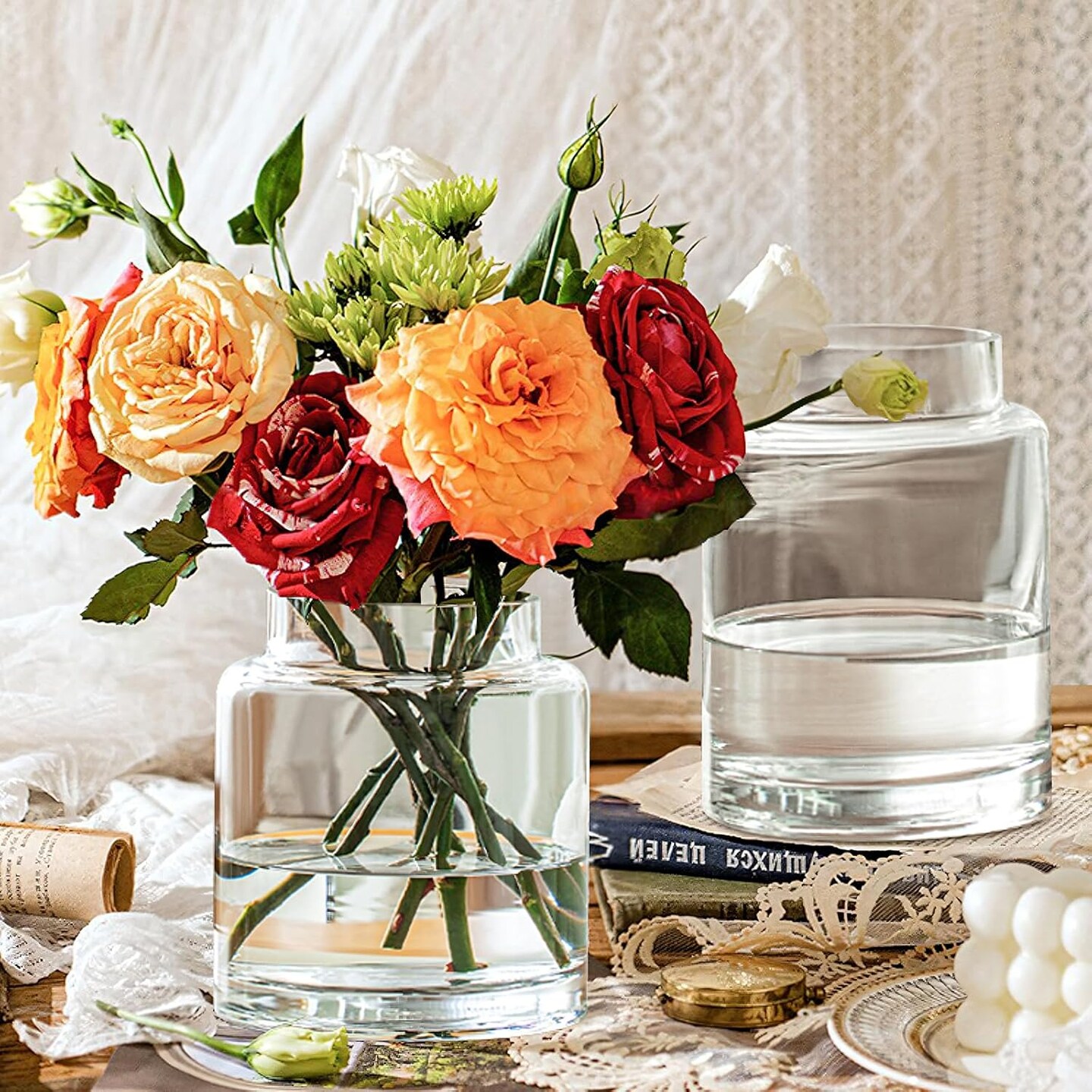 Clear Vases for Centerpieces, 9 Inch Large Glass Vase for Bouquet, Glasses Home Decor Modern Jarrones Decorativos for Wedding Living Room Dining Table Office