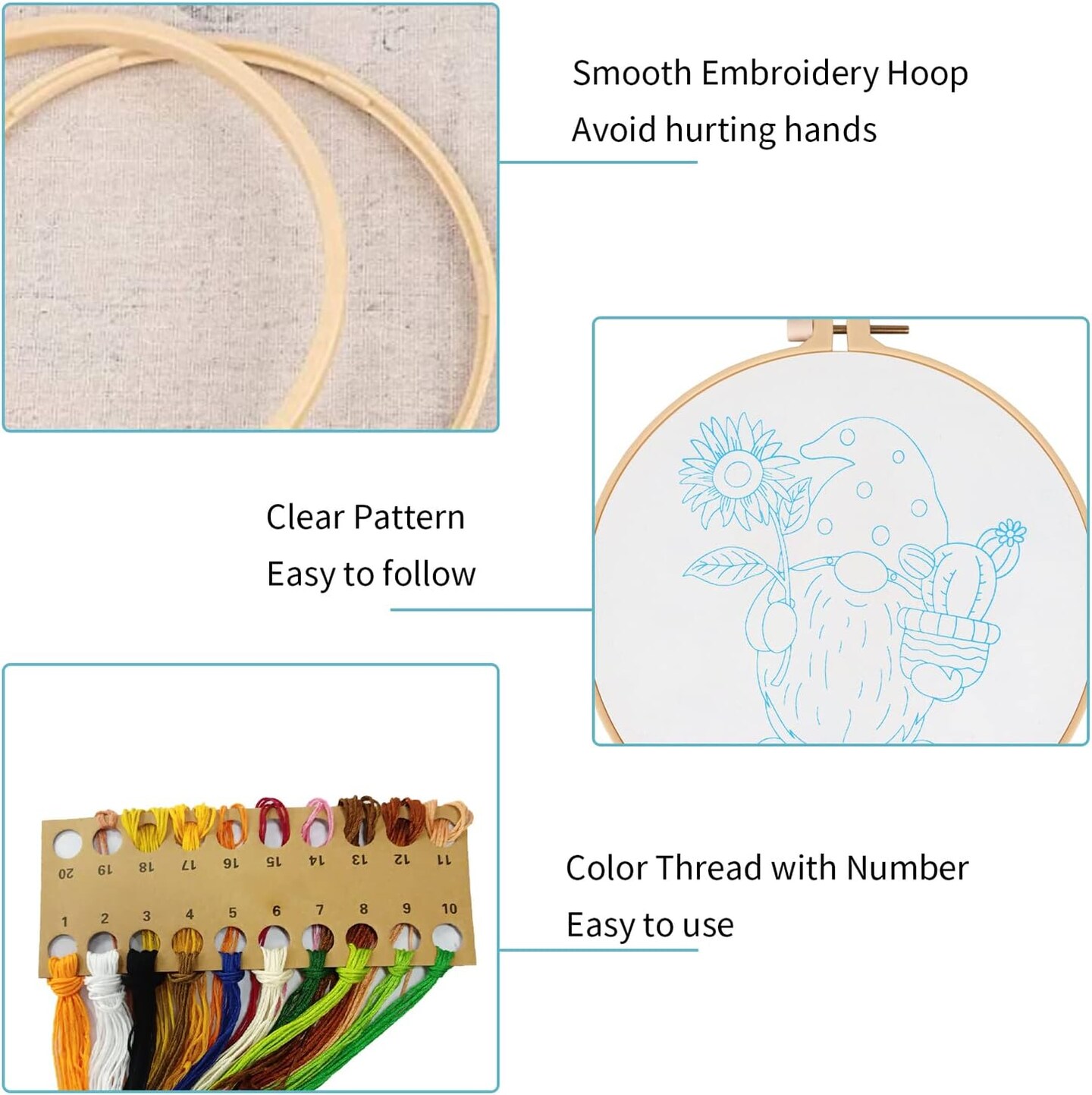 Sunflower Embroidery Kit for Beginners, Full Set of Stamped Gnome Cross Stitch Kit 8.46 x 7.87 x 0.59 inches