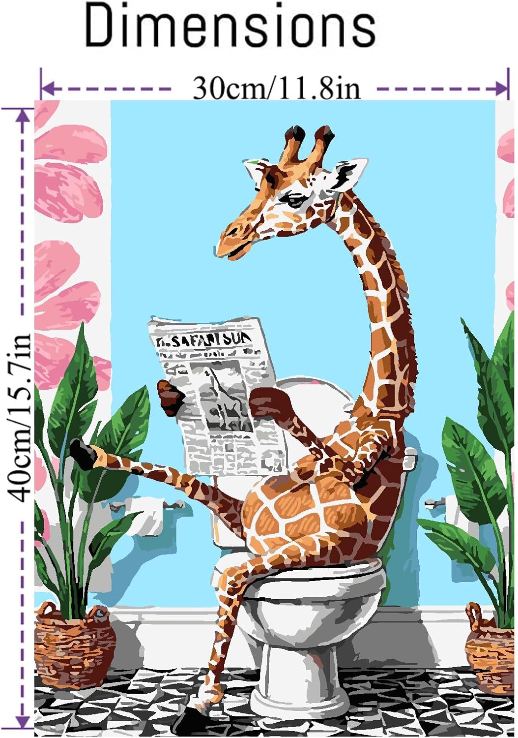 Paint by Number Kit for Adult, Easy Toilet Giraffe Acrylic Paint by Numbers Kits on Canvas, Animal Oil Painting Kits Adults&#x27; Paint-by-Number Kits for Home Wall Decor 12x16inch