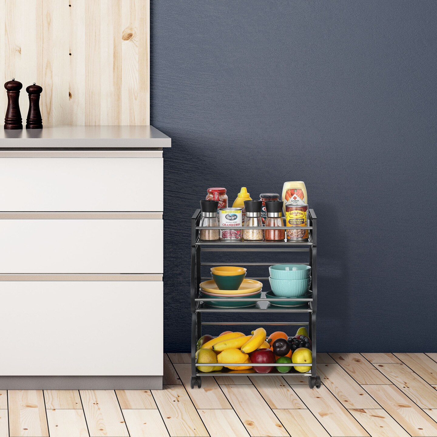 Stackable Rolling Metal Storage Cart – Multifunctional Organizer Basket with Wheels for Home, Kitchen, Office, Toys, or Retail