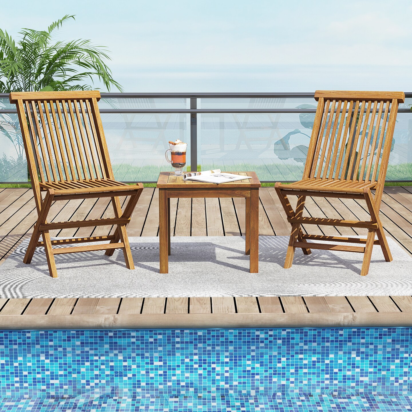 Natural Patio Teak Wood Side Table with Sturdy Frame for Indoor and Outdoor Use