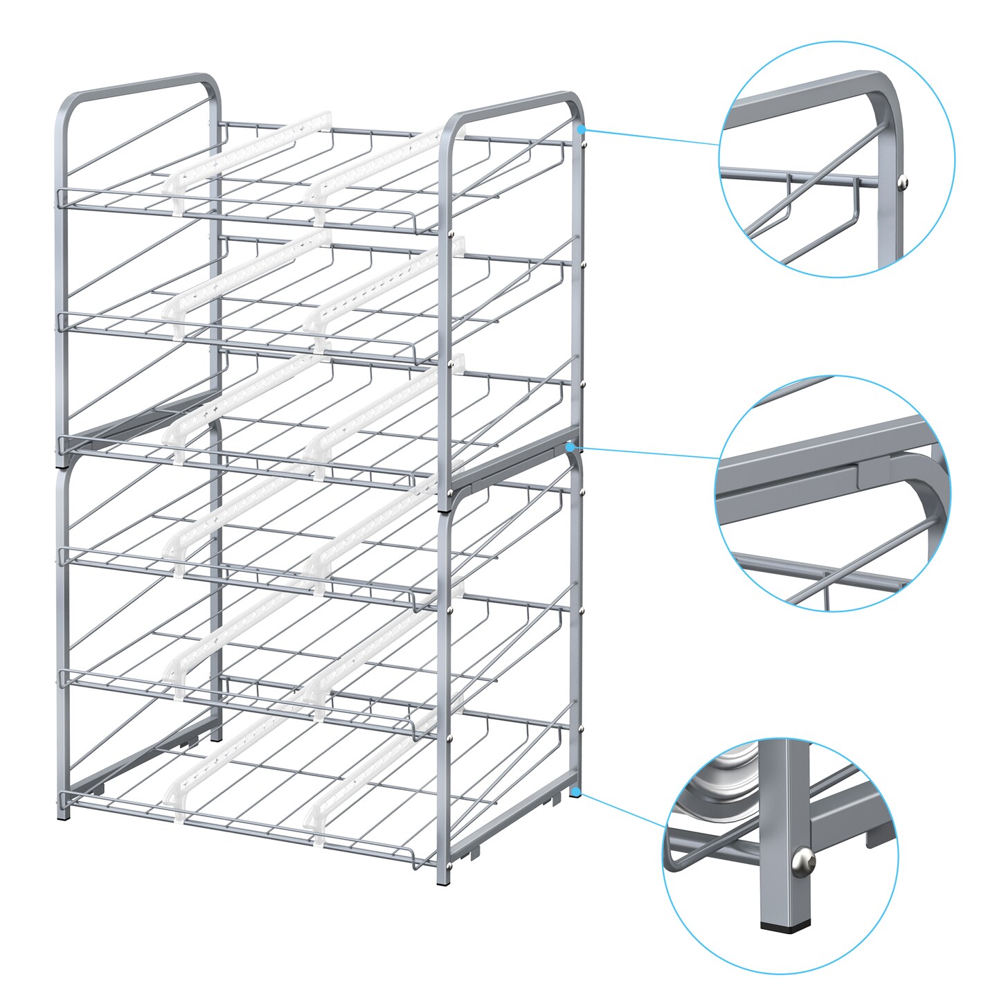 2-Pack Stackable Can Organizer Rack Dispenser &#x2013; Adjustable Metal Pantry Shelf for 36 Cans, Tilted Design with Non-Slip Base (16.73x12.2x14.76&#x22;)