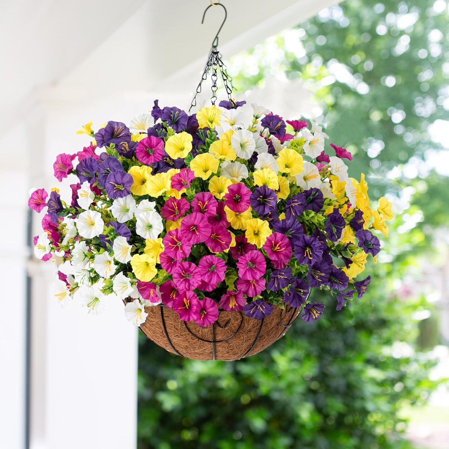 Artificial Hanging Flower Basket – Faux Plants for Spring Decor (12"x12"x6")