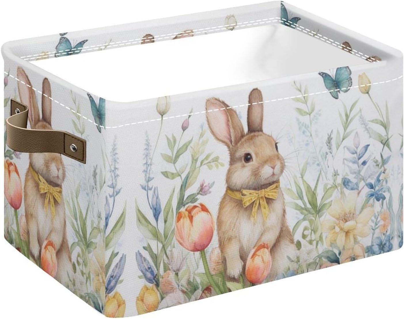 Easter Foldable Storage Baskets,Grass Rabbit Storage Bins with Handles, Decorative Cloth Organizer Storage Boxes for Home Office