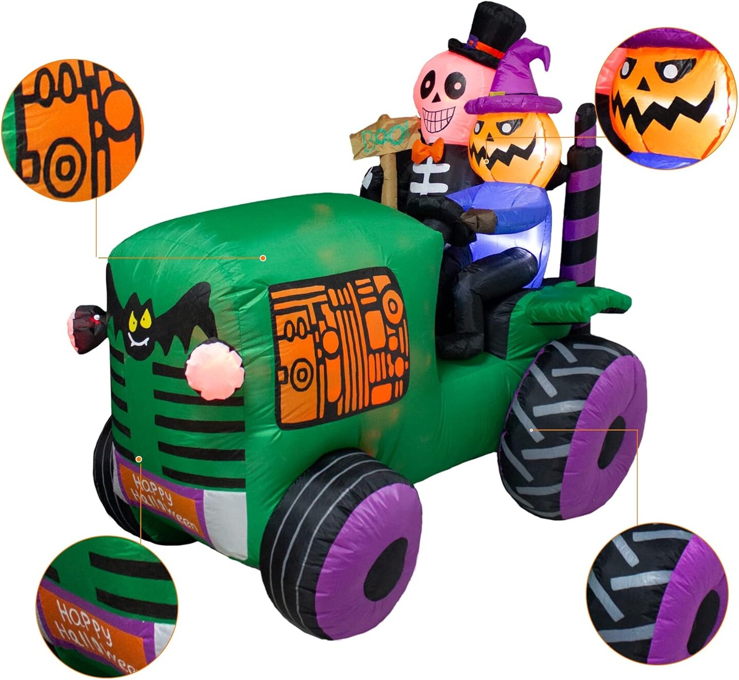 5.5Ft Long Halloween Inflatable Ghost Tractor LED Lights Decor Outdoor Indoor Holiday Decorations Halloween Blow up Car Lighted Yard Decor, Giant Lawn Inflatable Home Garden Party Decoration