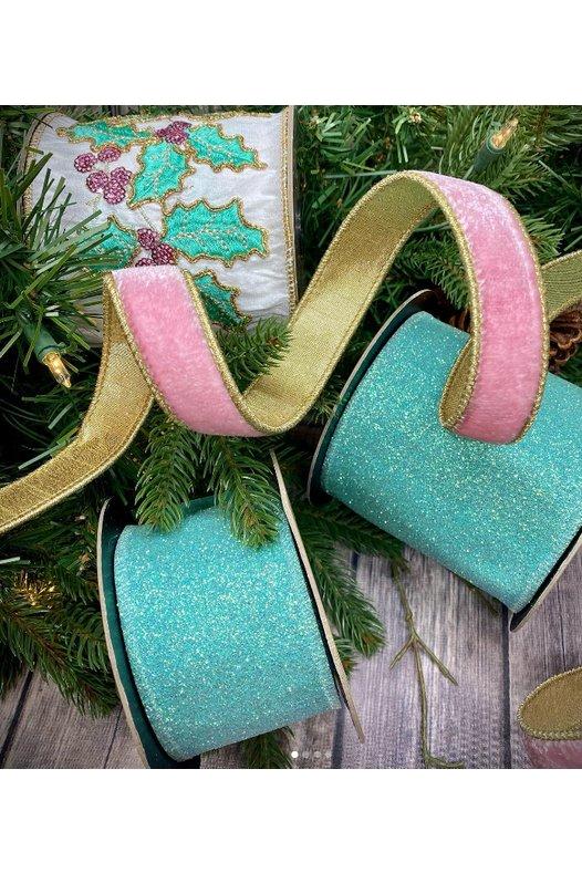 4&#x22; Dupion Pastel Holly Embroider Ribbon: White (5 Yards)