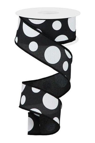 1.5&#x22; Giant Three Size Polka Dot Ribbon: Black/White (10 Yards)
