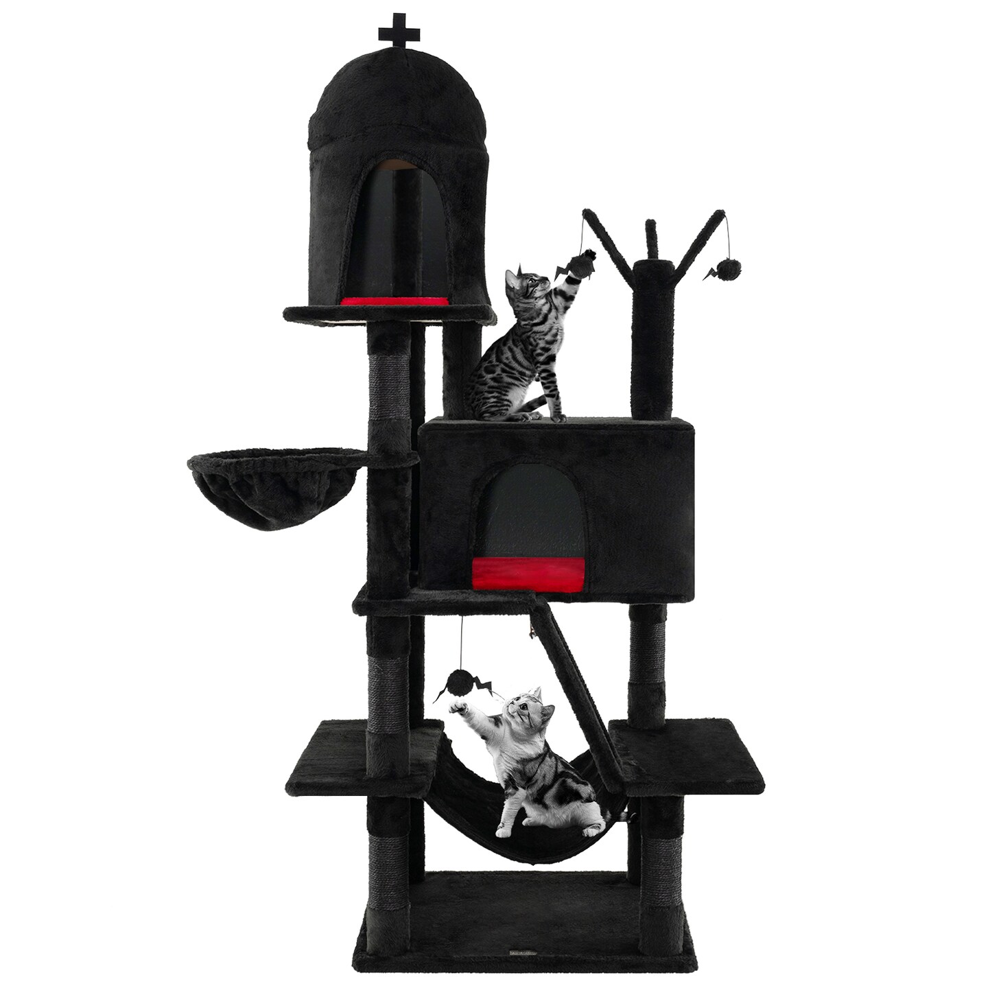 Black Gothic Cat Tree with Sisal Scratching Posts and Cozy Beds