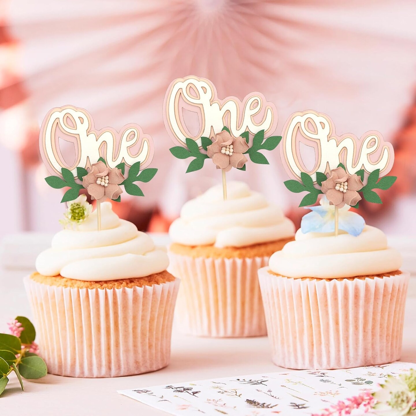 Blosome Floral Cupcake Topper-flower cake topper,Wild Flower Party Photo Props for Anniversary,Fairy Cupcake Topper,wedding Shower