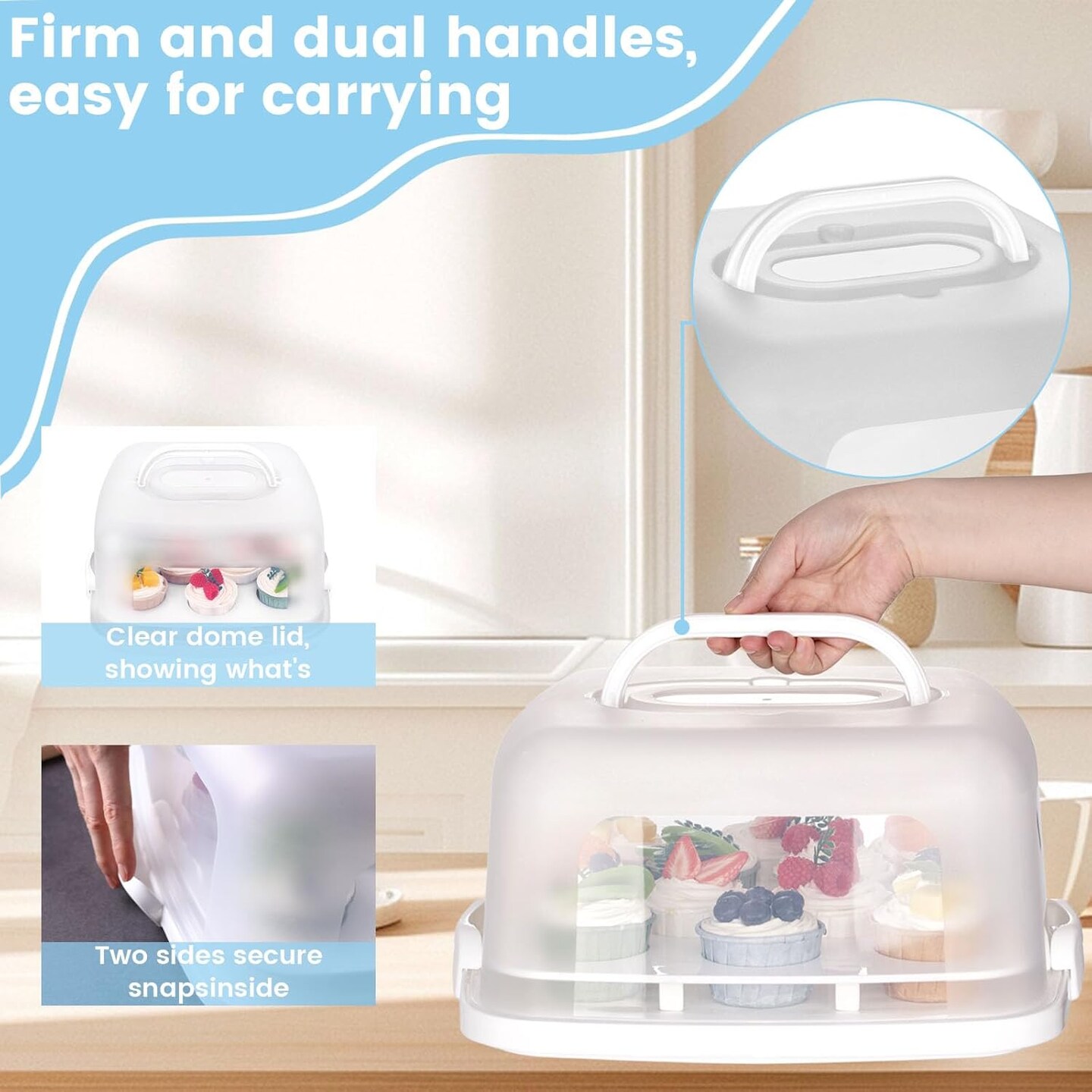 Cake Carrier with Lid, White Square Cake Holder Cupcake Container for 12 Cupcakes 2 in 1 Portable Dessert Container for Cake Pie Muffin Cobbler
