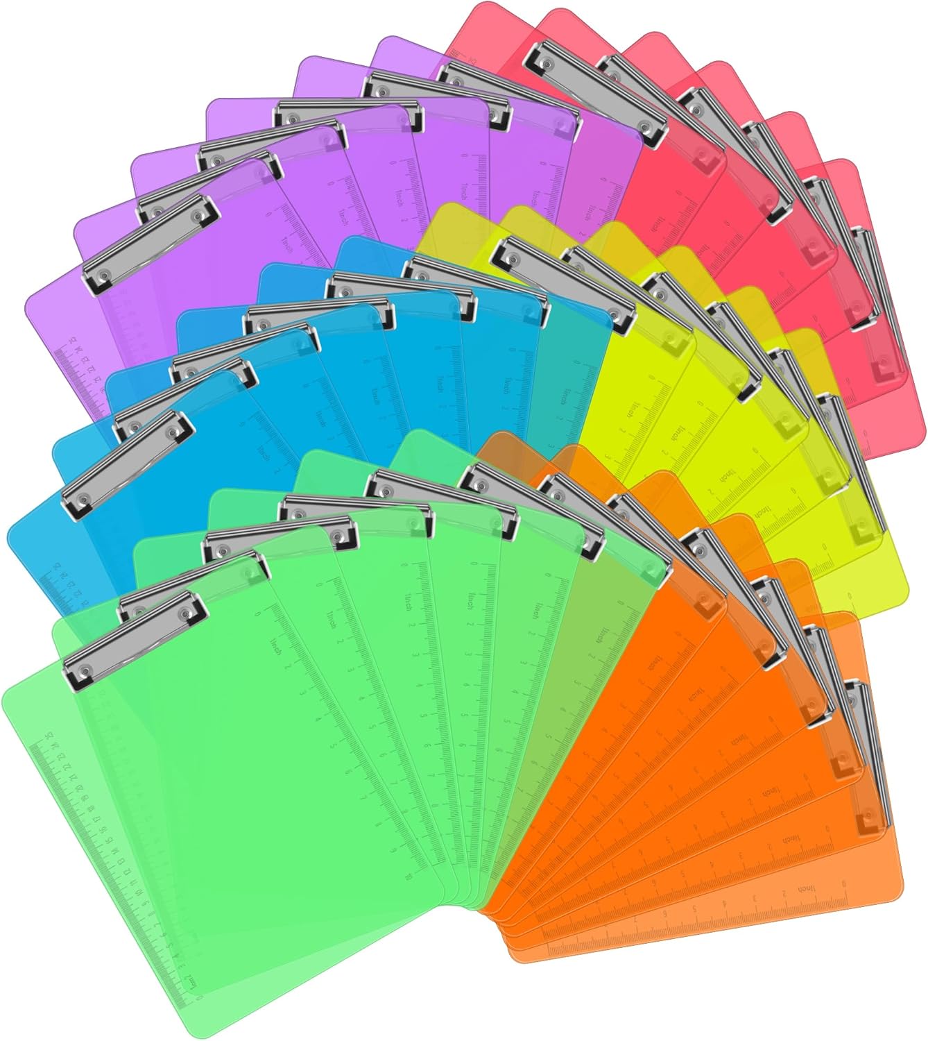 Plastic Clipboards, 36 Pack Clear Colored Clipboards, Low Profile Clip Board 12.5 x 9 Inch Standard Letter Size, Office Supplies Classroom Teacher