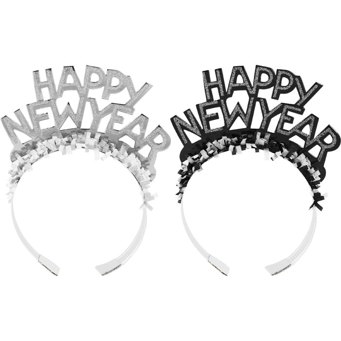 50 pc Bulk New Year&#x27;s Eve Black and Silver Foil Glitter Tiaras