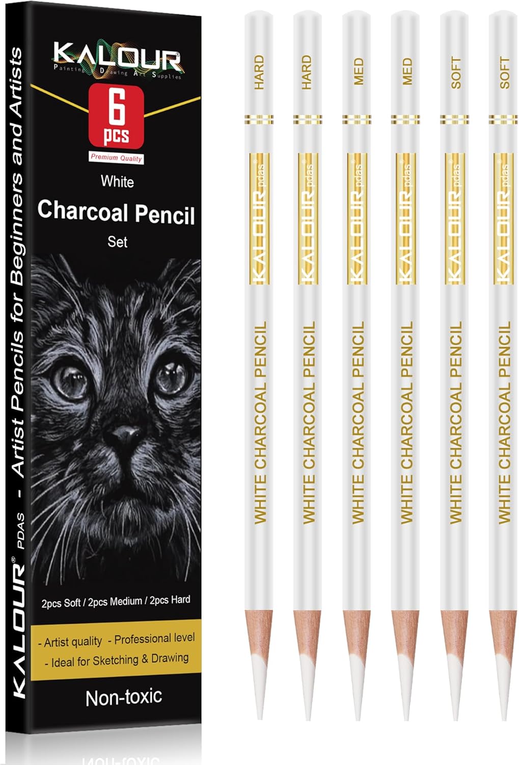6-Piece White Charcoal Pencil Set – Professional Drawing, Sketching & Shading