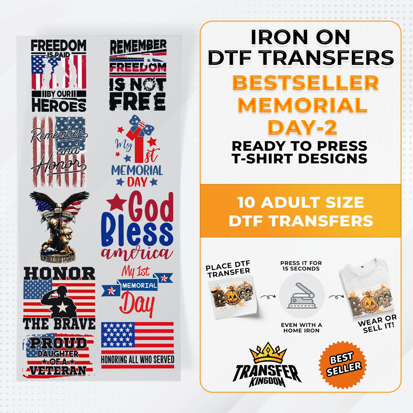 Best Seller Memorial Day T-shirt Designs Premade DTF Gangsheet - DTF Bundle 2