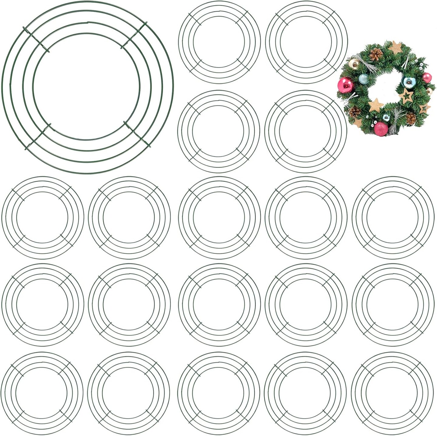 20 Pack 10 Inch Metal Wreath Frame, Dark Green Metal Floral Wreath Frame, Wire Wreath Rings for Christmas, New Year, Thanksgiving Day, Valentines, Wedding
