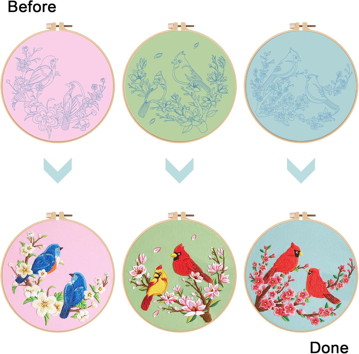 3 Pack Embroidery Kit for Beginner Adults - Cross Stitch Set with Cardinal & Blue Bird Patterns 8 x 8 x 0.8 inches