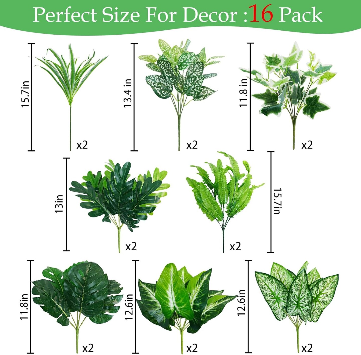 16 Bunches Fake Plants Outdoor UV Resistant Artificial Bushes Green Boxwood Shrubs Faux Plastic Plants Greenery Stems for Spring Outdoor Garden Patio Front Porch Yard Home Decor