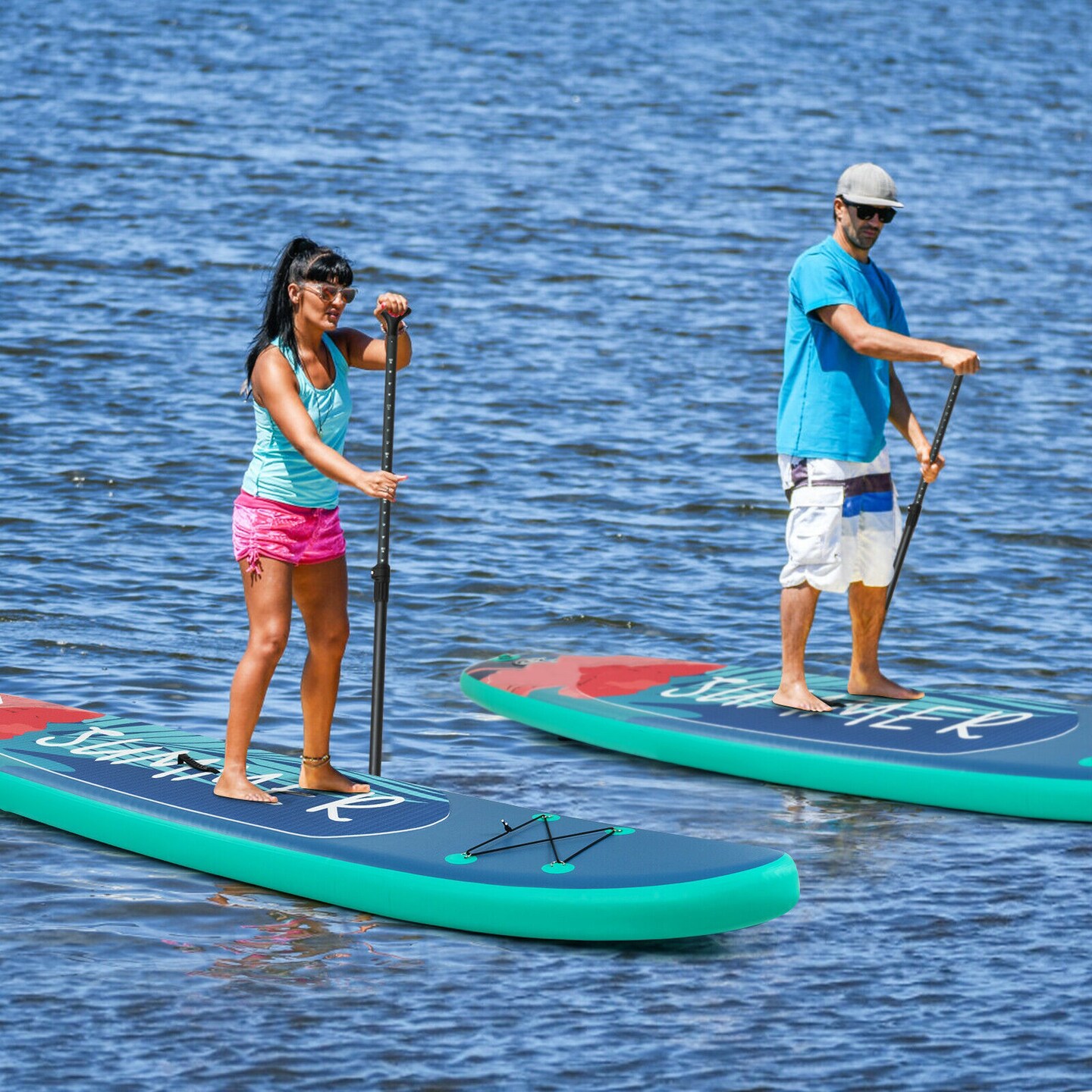 Inflatable Paddle Board with Adjustable Paddle, Carry Bag, and Full Equipment