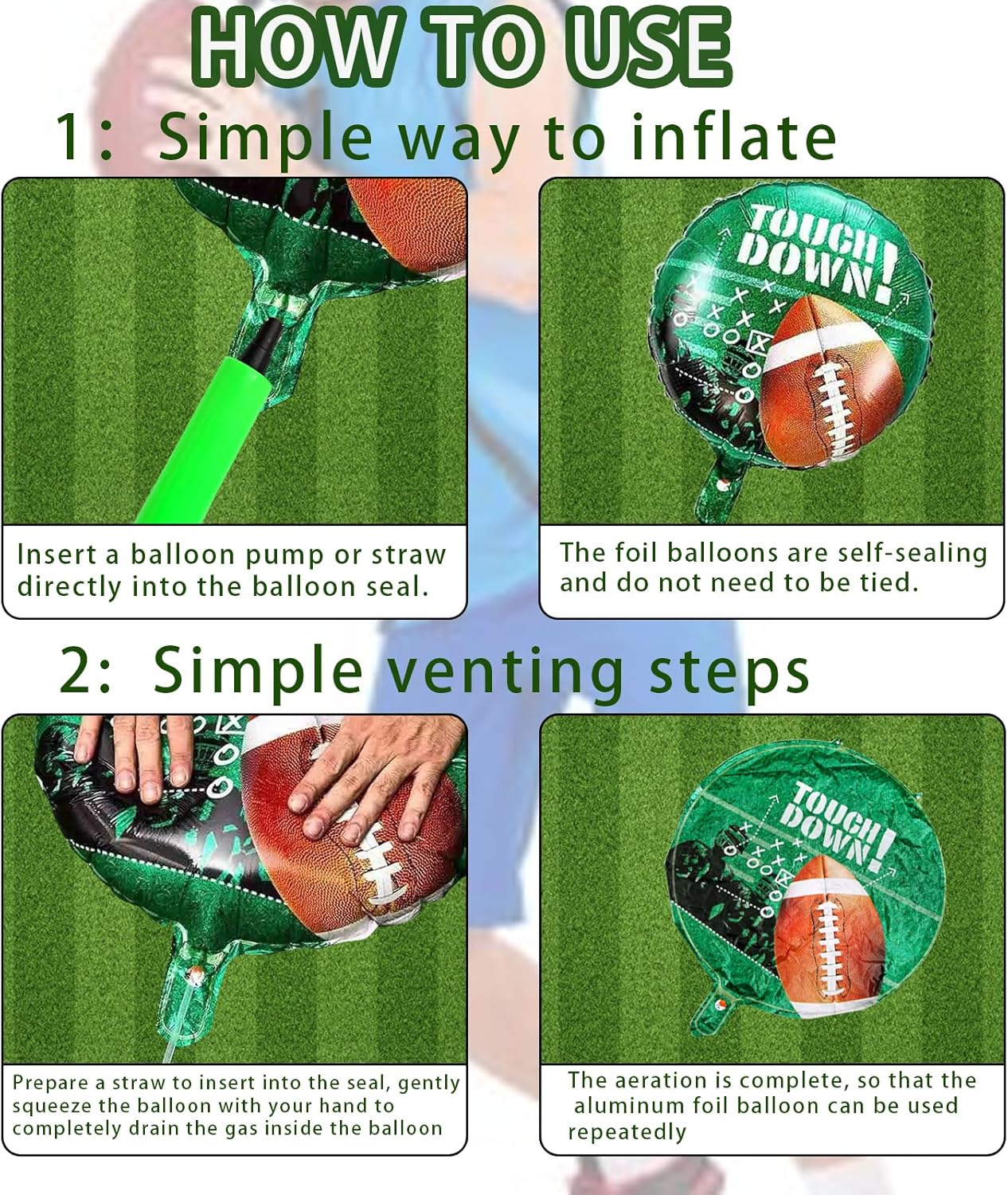 6Pcs Football Party Supplies Kit 3Pcs 26inch Football Balloons & 3Pcs 18inch Field for Birthday Celebrations, Football Party Decorations & Sports-Themed Decor