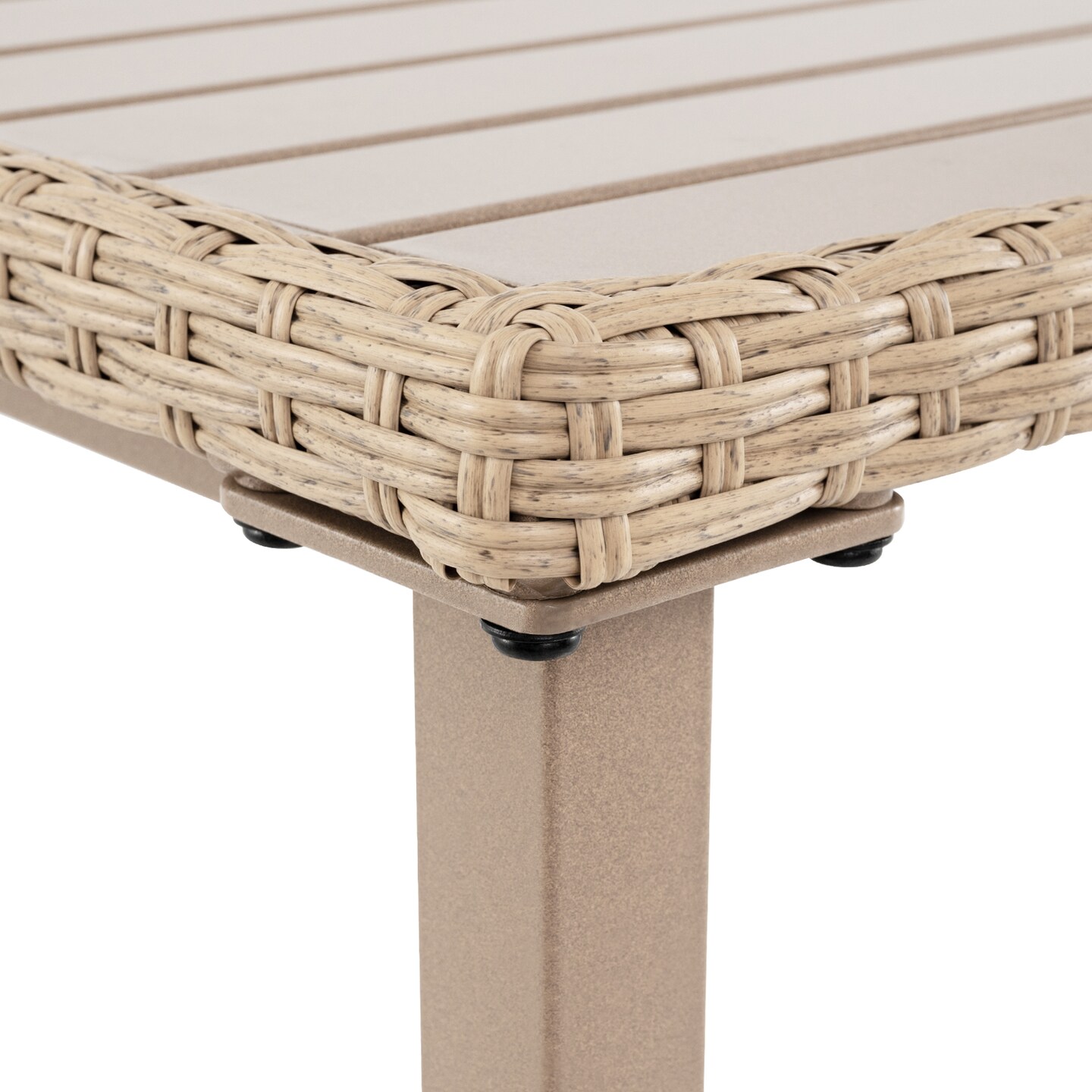 Light Brown Metal and PE Rattan Bar Table with Spacious Top and Sturdy Frame