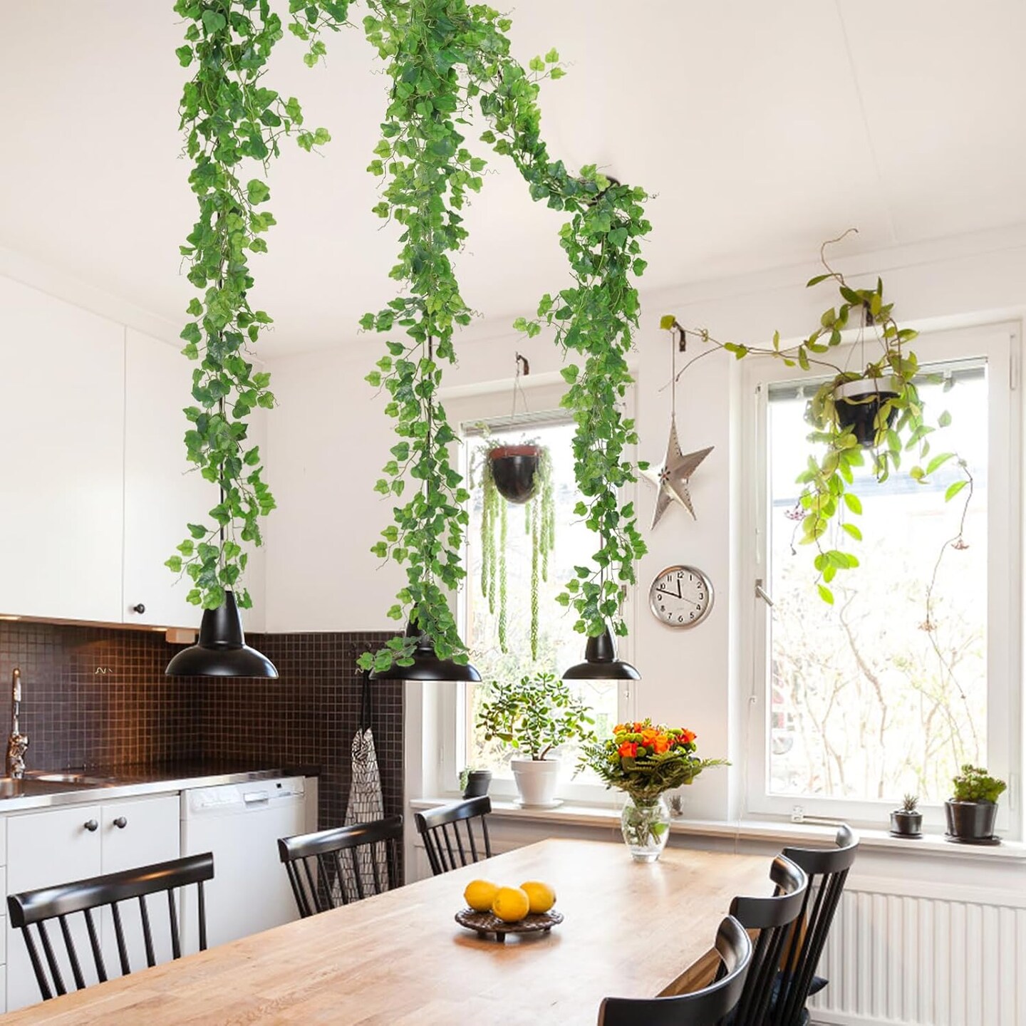 Artificial Vines Ivy Garland 2Pcs 6Ft Fake Hanging Twigs Vine Plants Faux Green Grape Leaves Greenery for Indoor Outdoor Home Office Garden