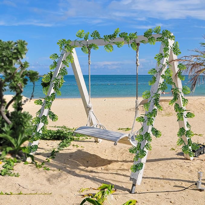 4Pcs Artificial Monstera Leaf Vines, 5.6Ft Fake Hanging Greenery Plants Tropical Palm Leaves Ivy Vine Monstera Garland for Home Garden Porch Patio Hawaiian Party Indoor Outdoor Décor