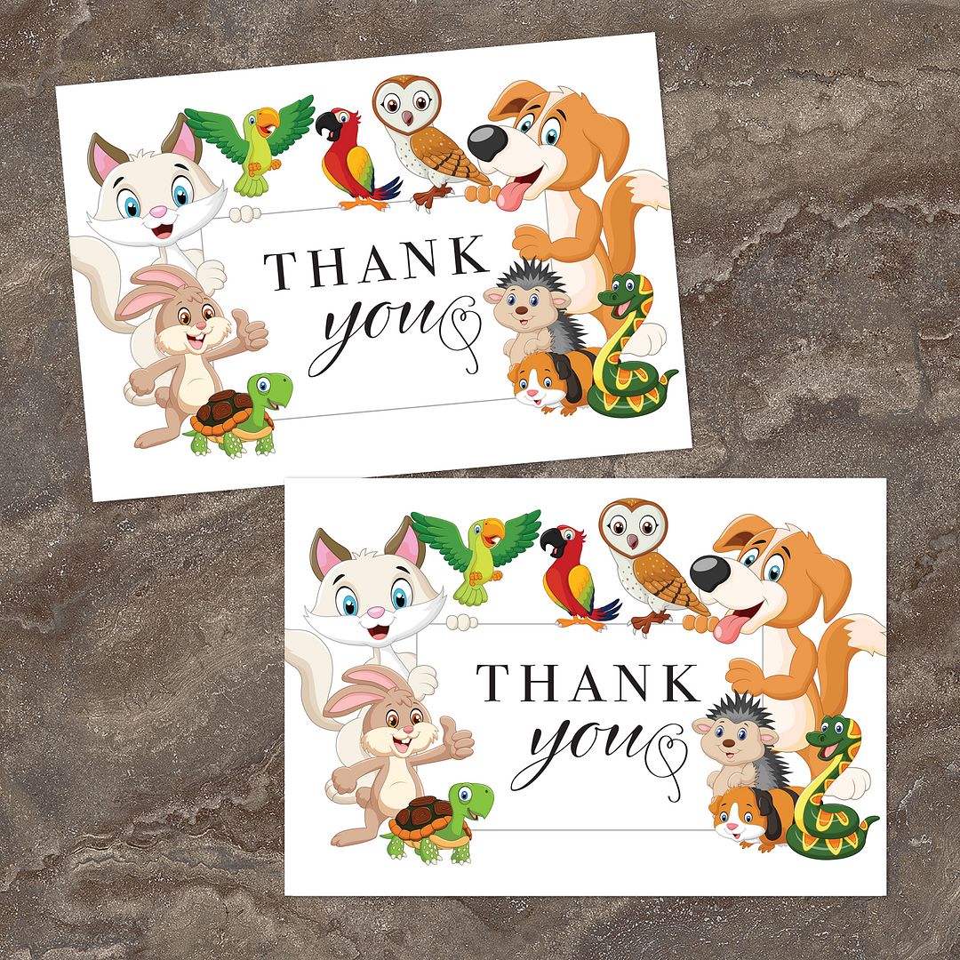 Great Papers! Whimsical Animal Pals Thank You Note Card and White Envelope, 4.875&#x22; x 3.375&#x22;, 24 count