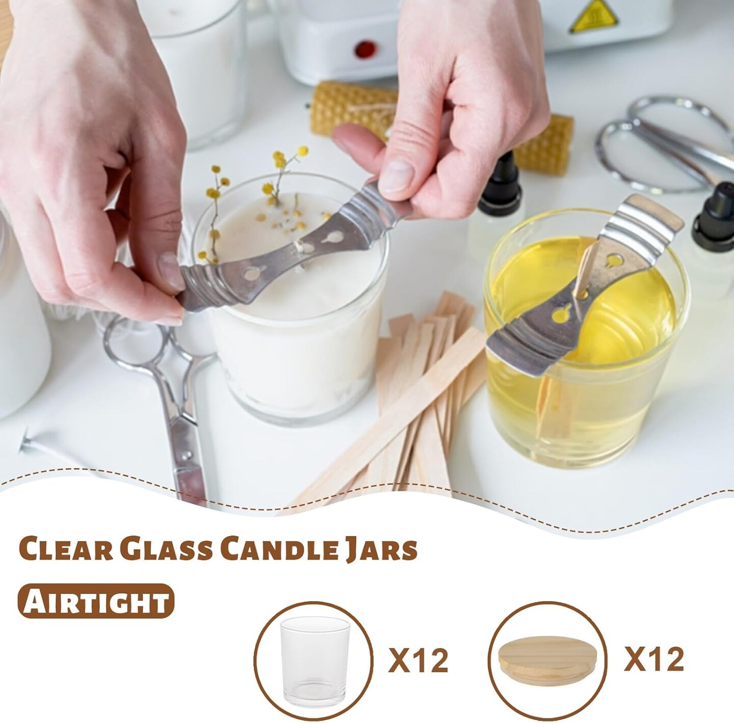 12 Pack 10 OZ Clear Glass Candle Jars, Glass Candle Making Jars with Bamboo Lids, Empty Clear Glass Candle Jars, Bulk Candle Containers for Making Candles - Dishwasher Safe