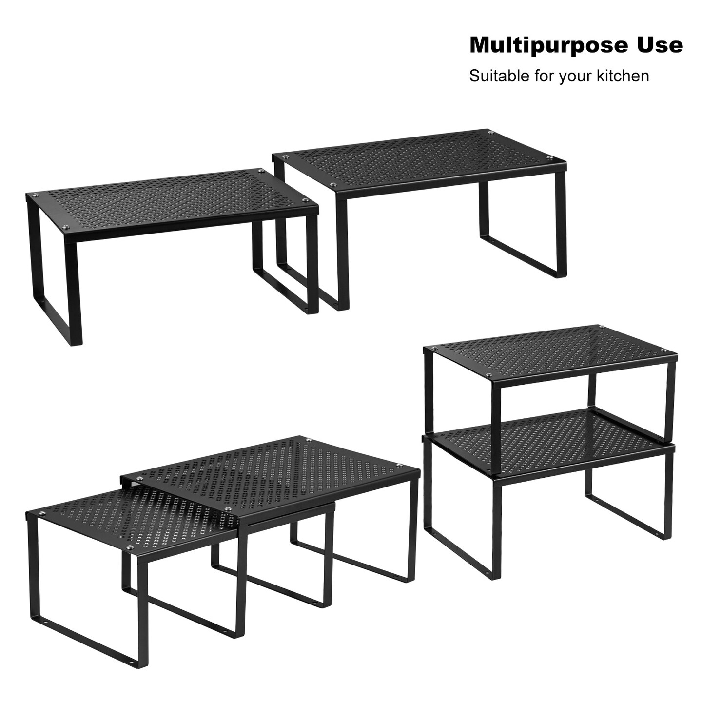 2-Pack Expandable &#x26; Stackable Kitchen Shelf Organizers &#x2013; Heavy-Duty Metal Cabinet &#x26; Countertop Storage for Plates, Cups, Cans (12.7-23.9&#x201D; Adjustable)