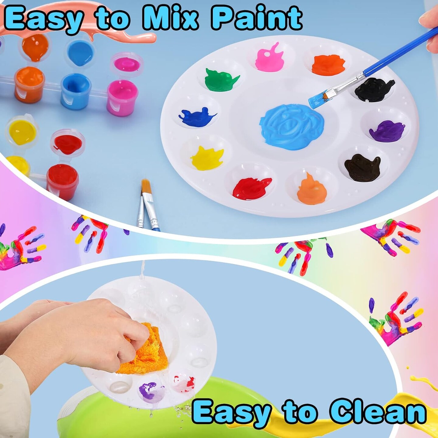 22Pcs Paint Tray Palettes,Plastic Paint Pallet,Round Plastic Palette with 10 Wells,Washable Paint Palette for Kids Adult Student DIY Craft Art Painting Supplies