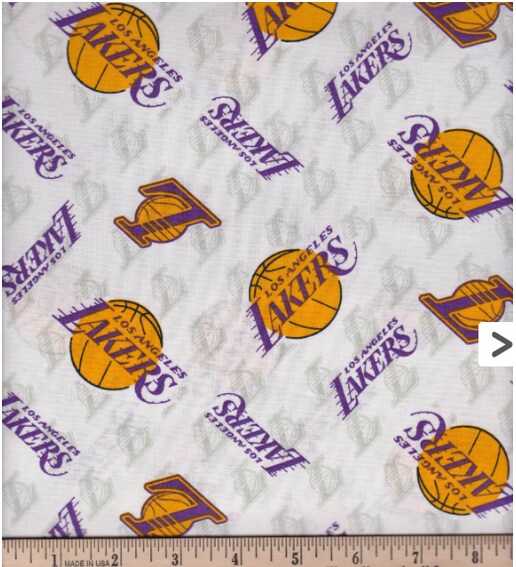NBA Licensed Los Angeles Lakers Toss White Cotton Fabric by the Yard