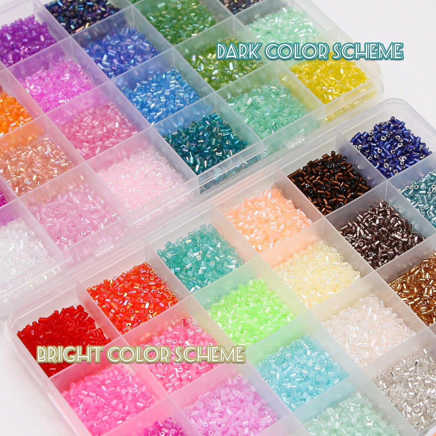16800pcs Tube Beads Kit Glass Bugle Seed Beads Small Craft (3mm, 350 Per Color, 48 Colors)