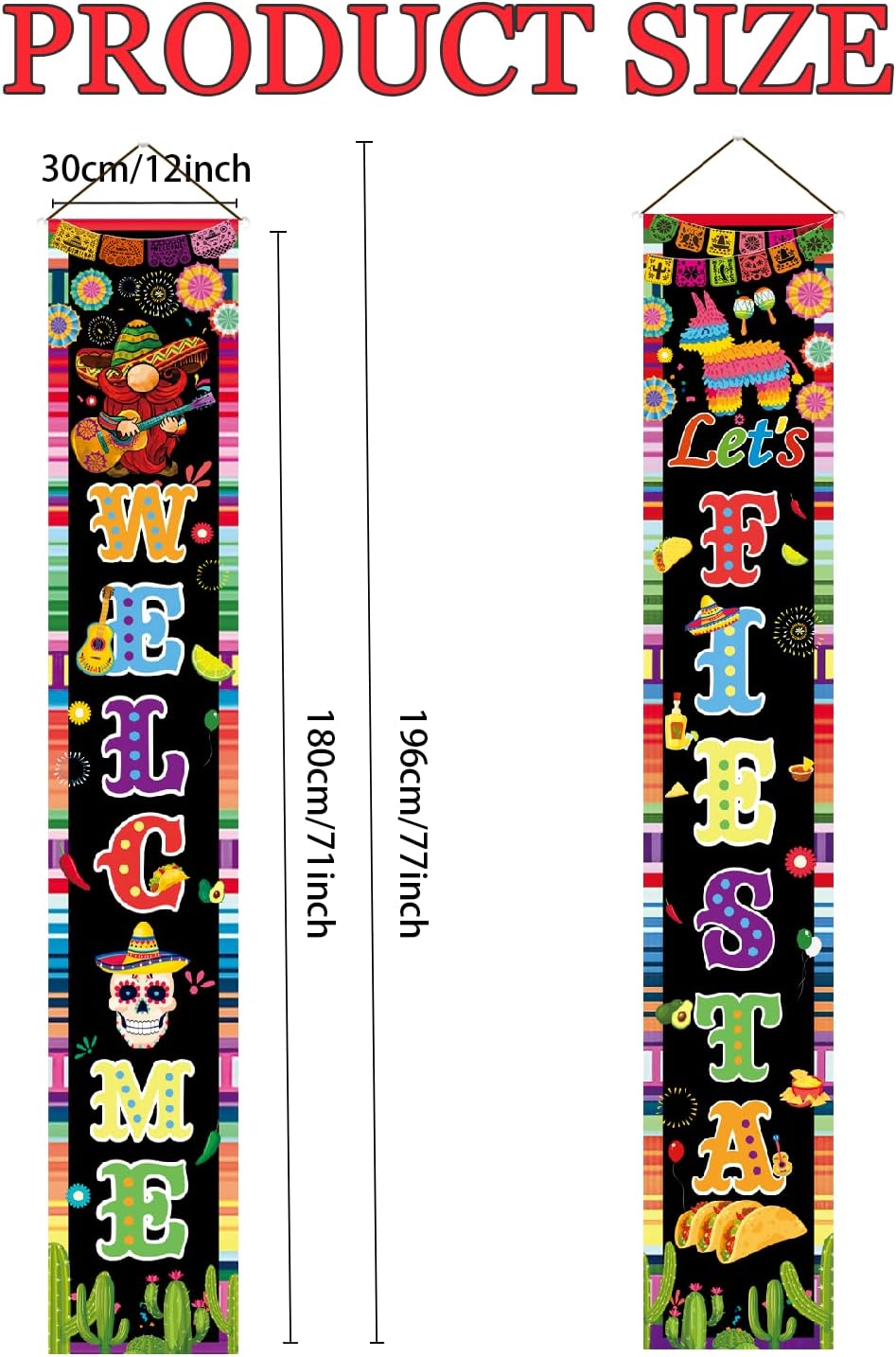 71&#x22; X 12&#x22; Cinco De Mayo Door Decorations Porch Banner, Cinco De Mayo Banner for 5 De Mayo Decorations, Welcome Let&#x27;s Fiesta Banner for Cinco De Mayo Party Decorations tineit