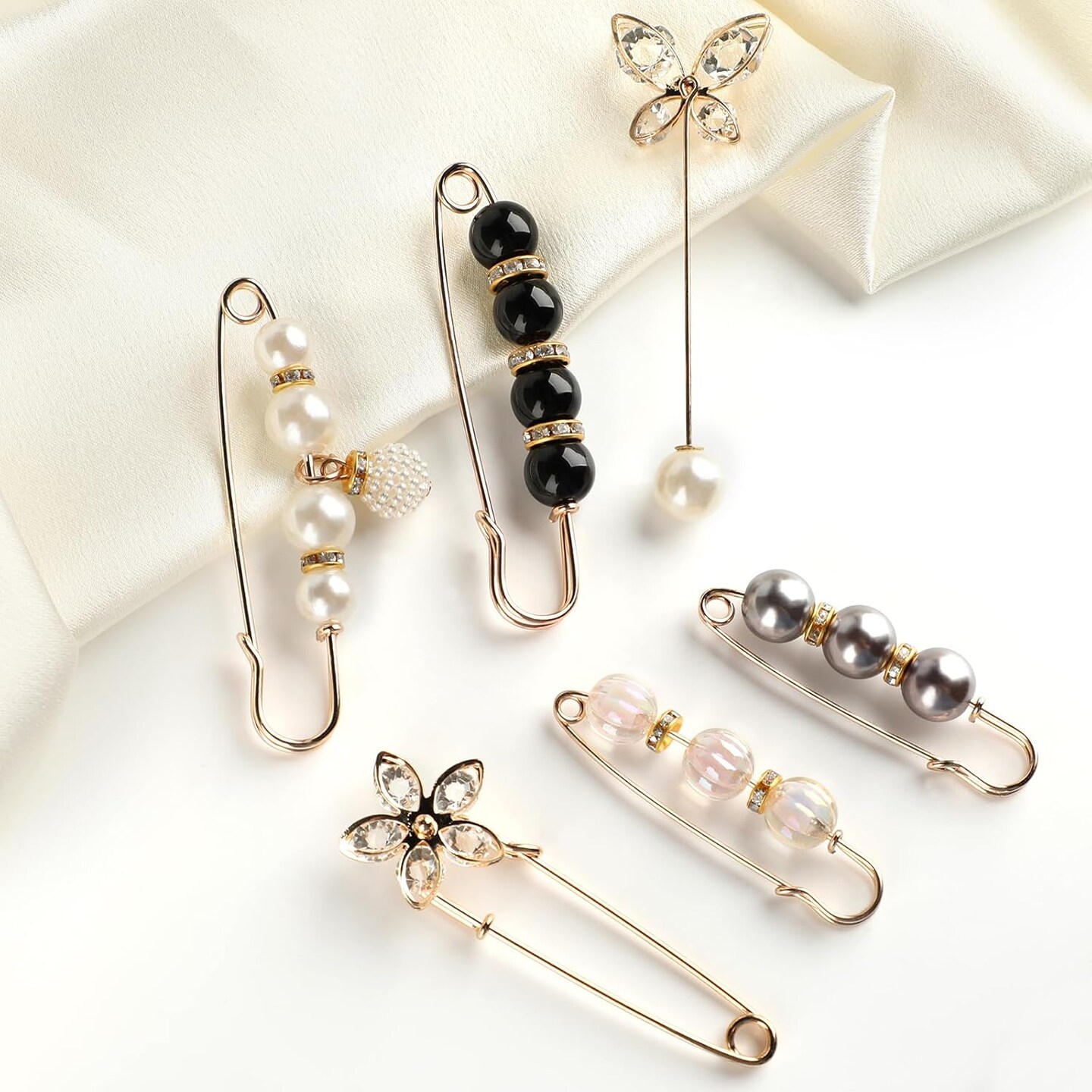 140PCS Pearl Brooch, Pant Waist Tightener, Safety Pin for Clothes, Faux Pearl Brooches for Women, Fashion Cover Up Buttons Clothing Dresses Decoration Accessories Pant Waist Tightener Safety Pins
